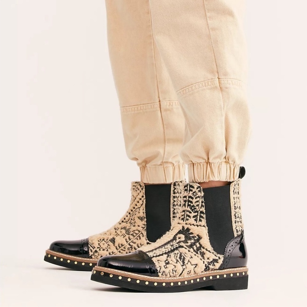 Free People Textile Atlas Chelsea Boot Beige Size EU 36.5